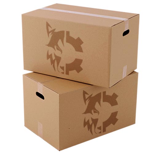 Delivery boxes with the Airwolf logo on it with the EVO 22 large 3D printer for sale inside